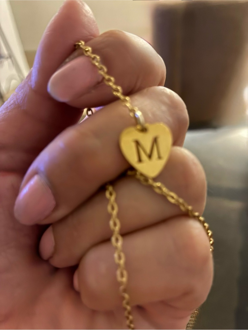 Gold Plated Heart Pendant Necklace with Initial M - Women Jewelry